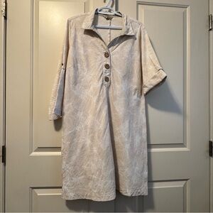 Royal Robbins Beige White Floral Leaf Shirt Dress Tunic 2-way Sleeves Sz XL